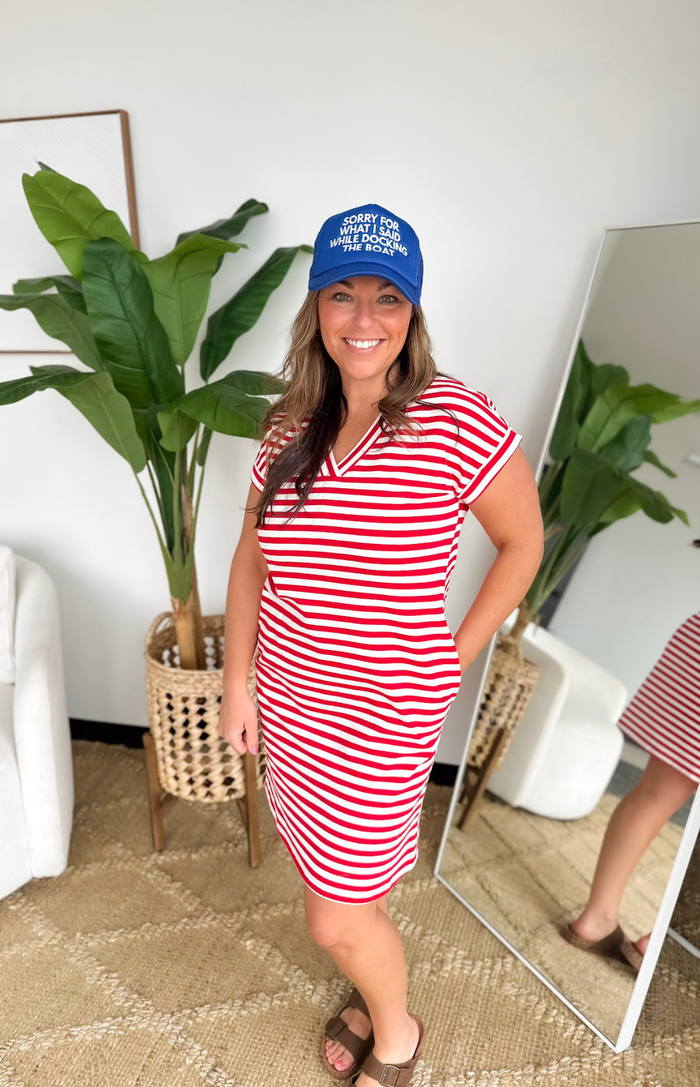 V-Neck Striped Short Sleeve Dress (2 Colors)