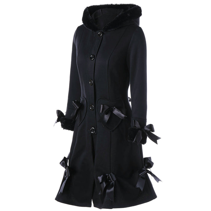 Vintage Black Lace BowKnot Hooded Coat