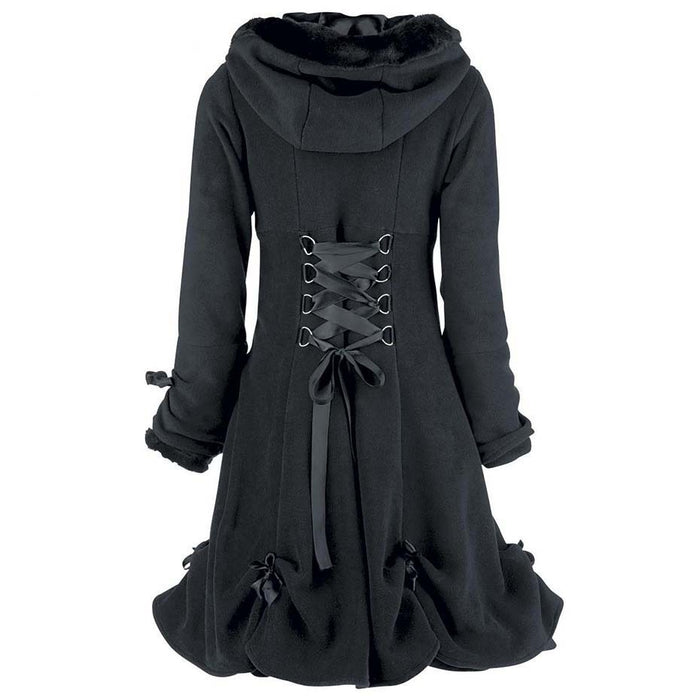 Vintage Black Lace BowKnot Hooded Coat