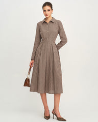 Brown Plaid A-Line Midi Dress
