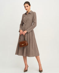 Brown Plaid A-Line Midi Dress