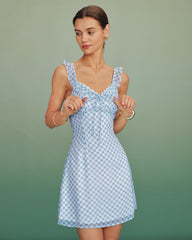 Blue Plaid Splicing Slip Mini Dress