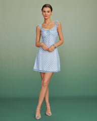Blue Plaid Splicing Slip Mini Dress