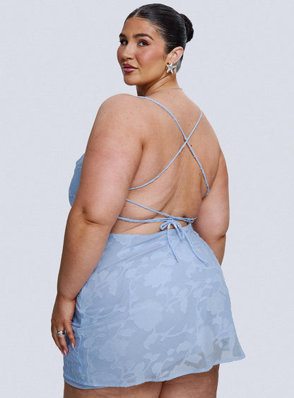 Celena Mini Dress Light Blue Burnout Curve