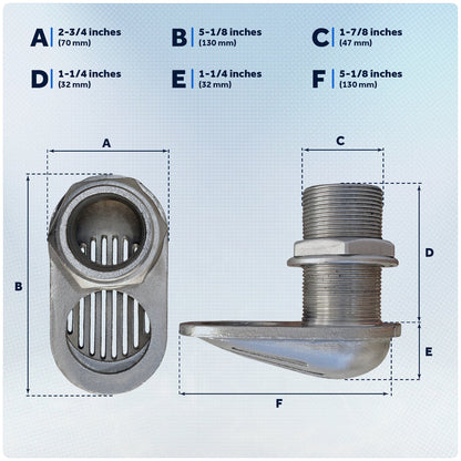 1-1/2" I.D. Threaded Thru-Hull Fitting Intake Strainer, AISI316 Stainless Steel - FO1646 - Five Oceans