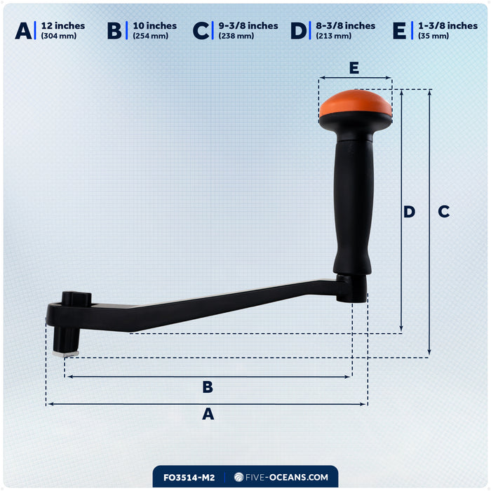 10" Universal Winch Handle Palm Grip, Lock-in Mechanism, Black & Orange, 2-Pack - FO3743-M2 - Five Oceans