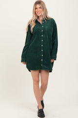 Forest Green Corduroy Maternity Shirt Mini Dress