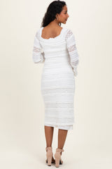 White Lace Ruffle Tiered Off Shoulder Maternity Midi Dress