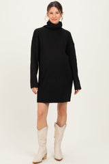 Black Turtleneck Chunky Knit Maternity Sweater Dress