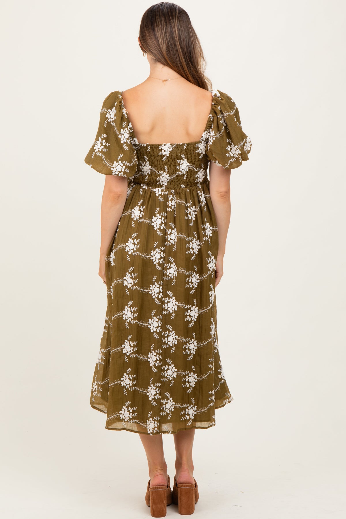 Dark Olive Textured Maternity Midi Dress