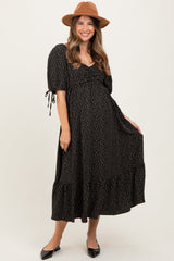 Black Floral Tie Sleeve Maternity Midi Dress