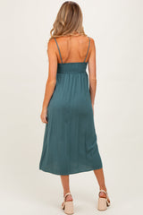 Teal Front Tie Sleeveless Maternity Midi Dress