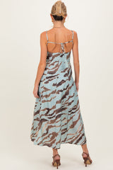 Light Blue Printed Open Tie Back Maternity Maxi Dress