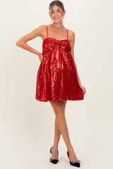 Red Bow Front Sleeveless Sequin Maternity Mini Dress