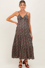 Olive Twist Front Tiered Maternity Midi Dress