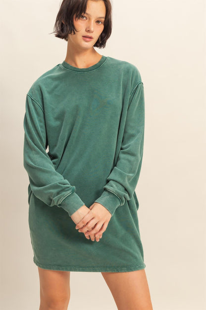 Forest Green Mint Mineral Wash Oversized Maternity Sweatshirt Mini Dress