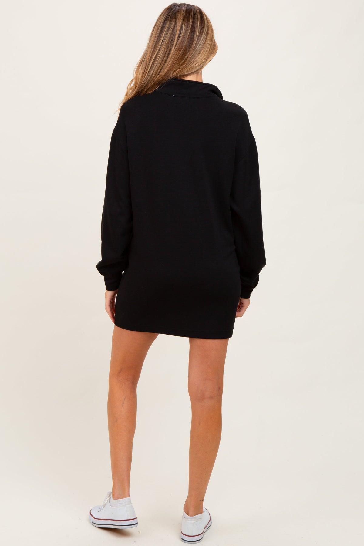 Black Half Zip Long Sleeve Maternity Mini Dress