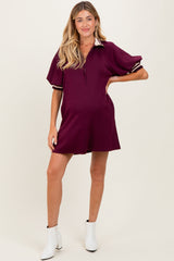 Plum Half Zip Puff Sleeve Maternity Mini Dress