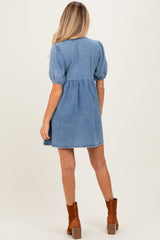 Blue Chambray Double Front Tie Maternity Dress
