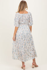 Cream Floral Puff Sleeve Tiered Maternity Maxi Dress