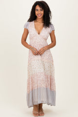 Multicolor Floral Colorblock Tiered Maternity Maxi Dress