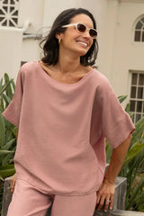 Gemma Short Sleeve Round Neck Top Rose