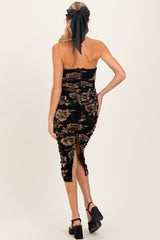 Black Taupe Tube Ruching Midi Maternity Dress