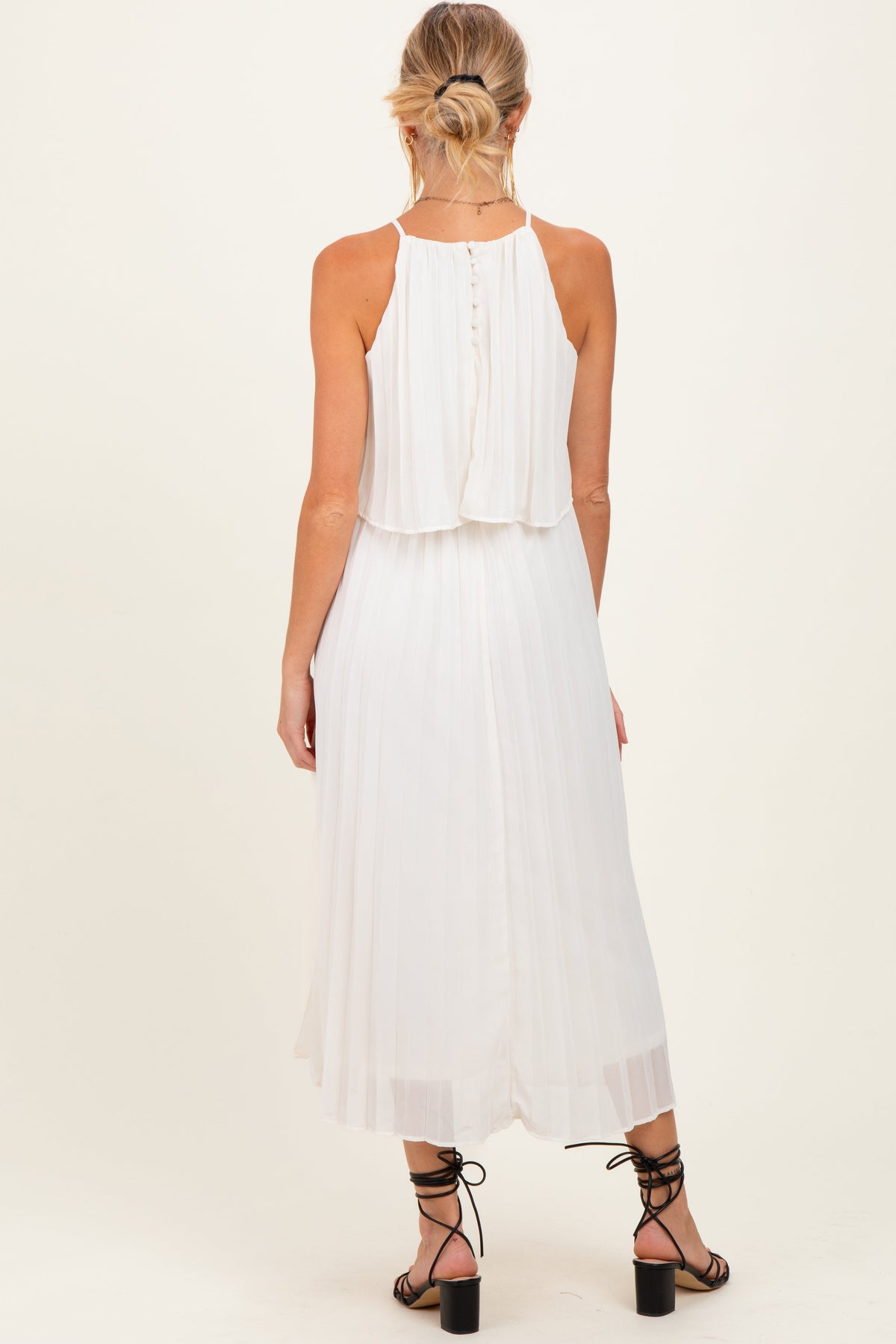 Cream Pleated Woven Maternity Midi Dress