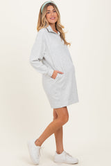 Heather Grey Brushed Quarter Zip Jersey Lounge Maternity Sweatshirt Dress