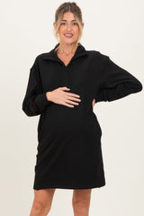 Black Brushed Quarter Zip Jersey Lounge Maternity Sweatshirt Dress