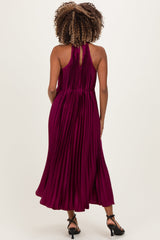 Magenta Pleated Maternity Halter Dress