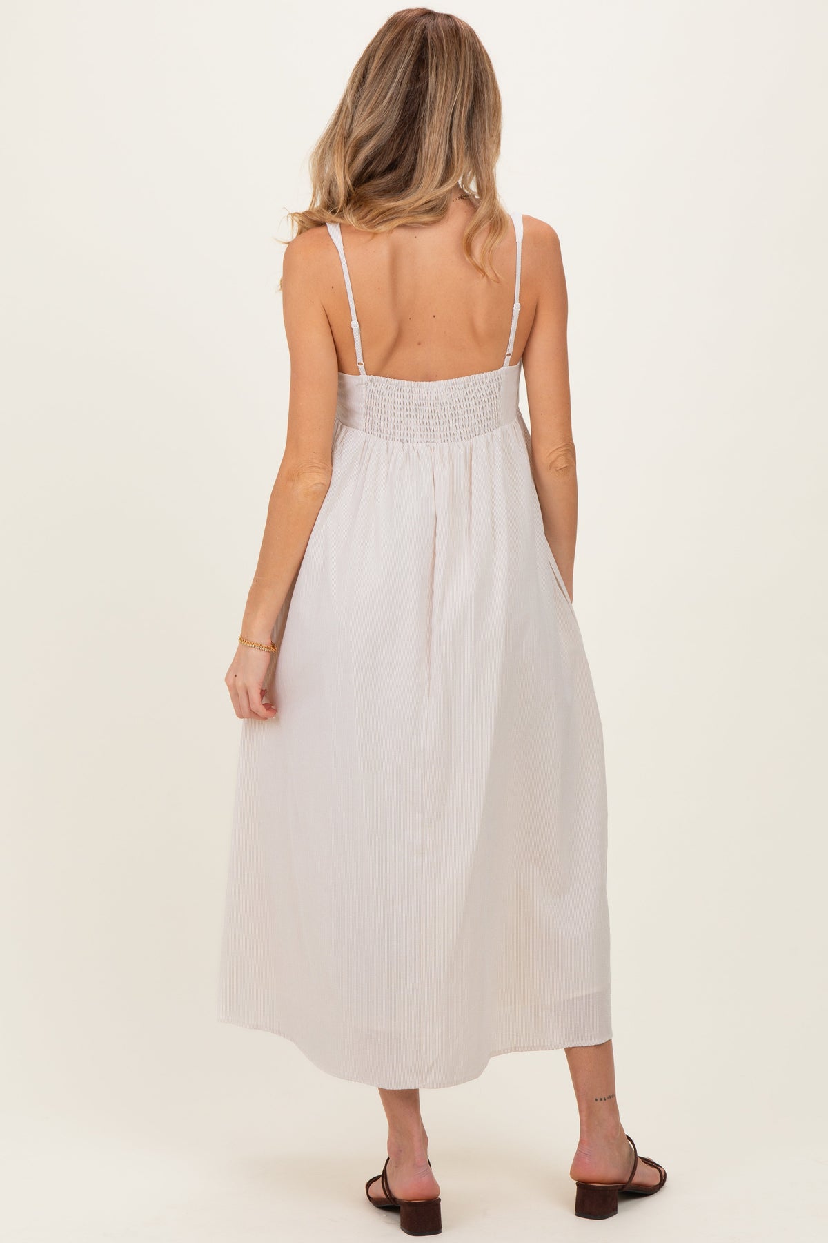 Taupe Ruffle Trim Sweetheart Neckline Maternity Midi Dress