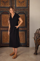 Black Collared Oversized Maternity Midi Dress