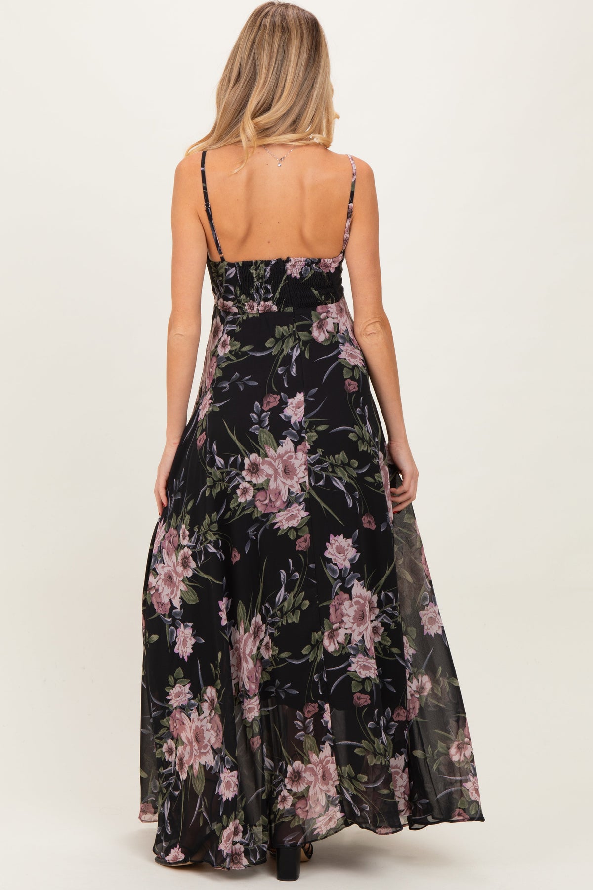 Black Floral V-Neck Sleeveless Maternity Maxi Dress