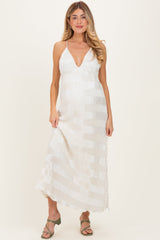 Cream Satin Plisse V-Neck Maternity Maxi Dress