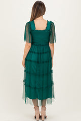 Emerald Green Ruffled Mesh Maternity Maxi Dress