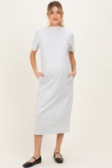 Heather Grey Cotton T-Shirt Maternity Midi Dress