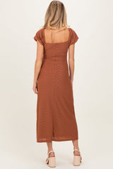 Rust Floral Chiffon Maternity Midi Dress