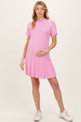 Pink Wide Rib Knit Short Sleeve Maternity Mini Dress