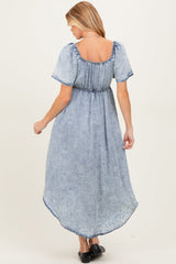 Light Blue Chambray Cinched Tie Bust Maternity Maxi Dress