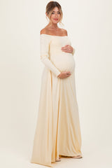 PinkBlush Yellow Off Shoulder Maternity Maxi Dress