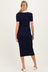 Navy Collared Colorblock Maternity Midi Dress