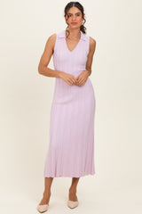 Light Pink Knit Collared Sleeveless Maternity Maxi Dress