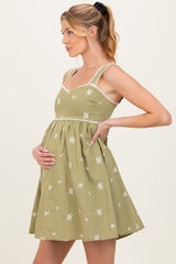 Sage Floral Scallop Trim Maternity Mini Dress