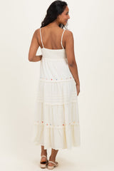 Ecru Embroidered Ruffle Tiered Maternity Maxi Dress