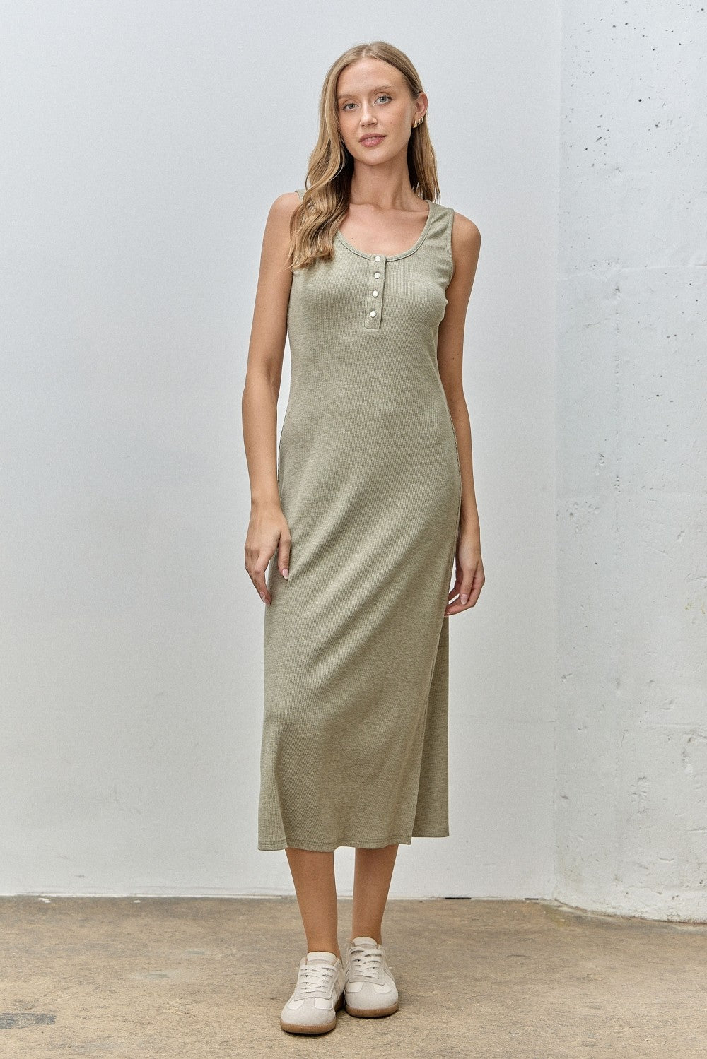 Sage Ribbed Knit Maternity Midi Tank Dress
