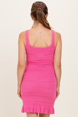 Pink Sleeveless Crochet Knit Maternity Mini Dress