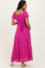 Fuchsia Button Down Ruffle Trim Maternity Maxi Dress