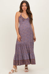 Brown Paisley Halter Maternity Maxi Dress