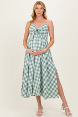 Basil Gingham Tie Front Racerback Maternity Midi Dress
